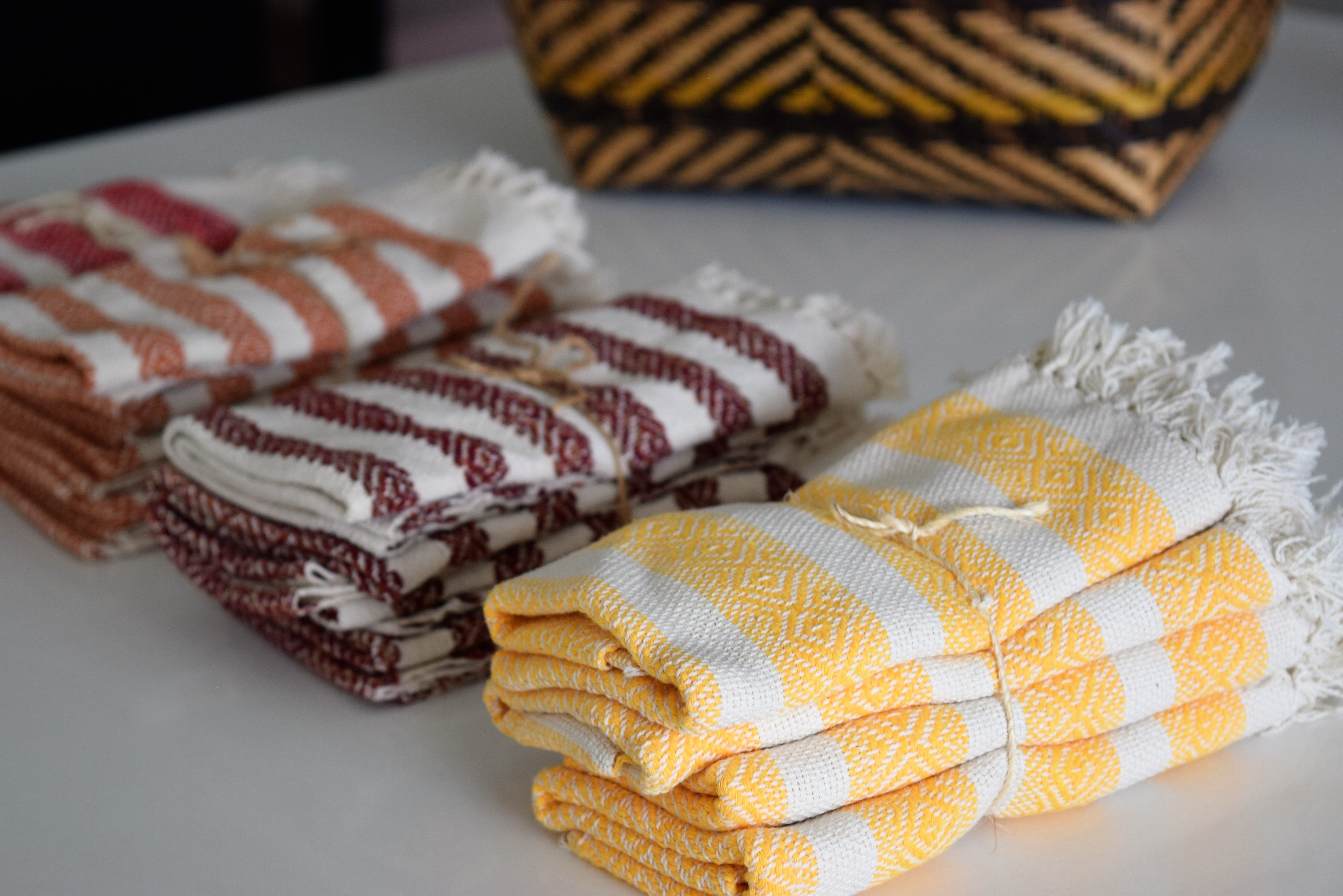 ecofriendly-table napkin-handmade-fall-burgundy-yellow cotton
